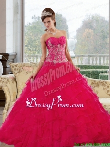 Sweetheart 2015 Red Elegant Quinceanera Dresses with Appliques and Ruffles