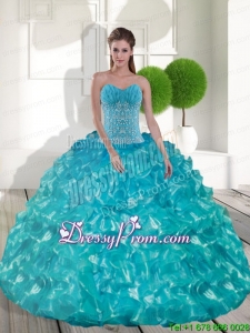 Sweetheart Teal Elegant Quinceanera Dresses with Appliques and Ruffled Layers