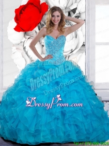 2015 Beading and Ruffles Sweetheart Stylish Quinceanera Dresses in Teal