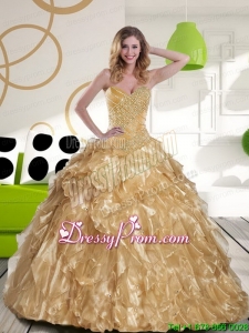 Beading and Ruffles Sweetheart 2015 Champagne Modern Quinceanera Dresses