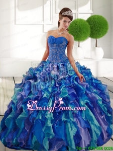 Modern Sweetheart 2015 Quinceanera Dresses with Appliques and Ruffles