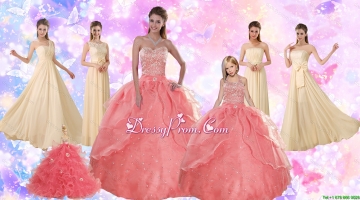 2015 Perfect Beading Sweetheart Quinceanera Dress and Ruching Long Prom Dresses and Watermelon Halter Top Little Girl Dress