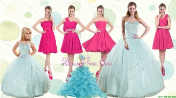 Apple Green Sweetheart Quinceanera Dress and Hot Pink Knee Length Prom Dresses and Beading and Ruffles Little Girl Dress