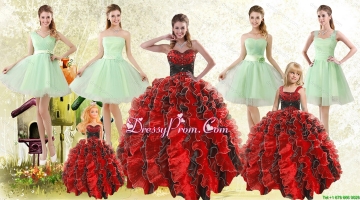 Beading Multi Color Sweetheart Quinceanera Gown and Apple Green Short Prom Dresses and Straps Ruffles Little Girl Dress