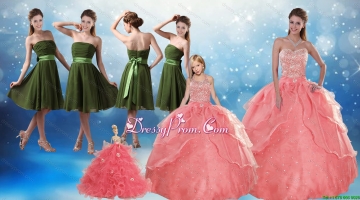 Beading Sweetheart 2015 Watermelon Quinceanera Dress and Strapless Knee Length Prom Dresses and Watermelon Halter Top Little Girl Dress