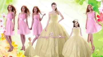 Champagne Ball Gown Quinceanera Dress and Ruching Baby Pink Dama Dresses and Floor Length 2015 Little Girl Dress