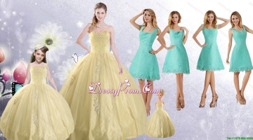 Champagne Ball Gown Quinceanera Dress and Square Knee Length Dama Dresses and Cute Beading Little Girl Dress