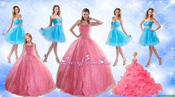 Cute Ball Gone Quinceanera Dress and Beading Baby Blue Dama Dresses and Rose Pink Halter Top Little Girl Dress