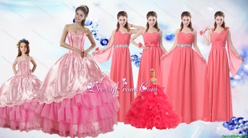 Ruffled Layers Sweetheart Quinceanera Dress and Watermelon Long Dama Dresses and Rose Pink Ball Gown Little Girl Dress