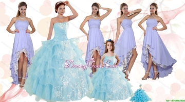 Strapless Ruffles Elegant Quinceanera Dress and Fashionable High Low Prom Dress and Appliques and Ruffles Baby Bule Little Girl Pageant Dress