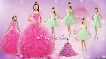 Beautiful Ruffles and Beading Quinceanera Dress and Apple Green Short Dama Dresses and Beading Little Girl Dress