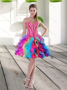 Cheap Beading and Ruffles Organza 2015 Prom Dress in Multi Color