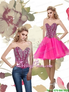 2015 Sexy A Line Hot Pink Prom Dress with Beading