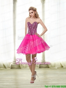 Cheap A Line Beading Sweetheart Prom Dress in Hot Pink