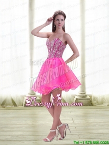 Sexy A Line Beading 2015 Prom Dress in Hot Pink