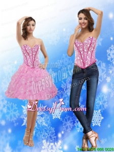 2015 Sexy Sweetheart Rose Pink Prom Dress with Beading and Ruffles