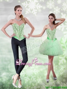 Sexy Beading and Ruffles Apple Green Prom Dress for 2015