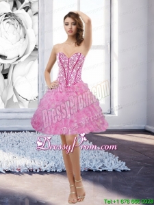 Sexy Rose Pink Sweetheart 2015 Prom Dress with Beading and Ruffles