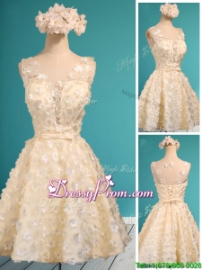 Best Scoop Champagne Short Dama Dress with Appliques and Belt
