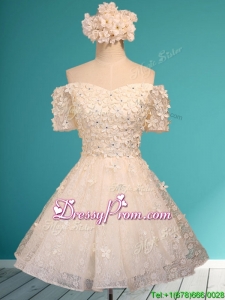 Beautiful White Off the Shoulder Short Sleeves Dama Dress with Appliques and Beading
