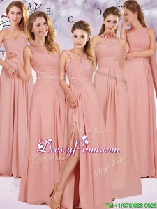 Best Selling Chiffon Peach Long Dama Dress with Ruching