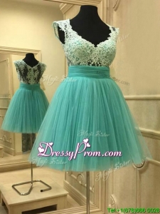 Elegant Deep V Neckline Short Dama Dress with Lace