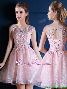 Exquisite Baby Pink Scoop Dama Dress with Appliques and Beading