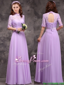 Perfect High Neck Handcrafted Flowers Dama Dress with Half Sleeves