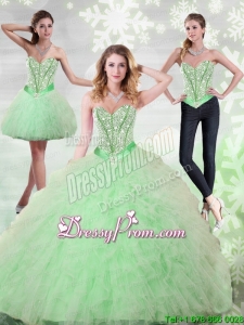 2015 Beautiful Beading and Ruffles Sweetheart Quinceanera Dresses in Apple Green