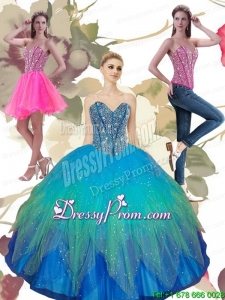 2015 Custom Made Beading Sweetheart Tulle Quinceanera Dresses in Turquoise