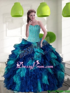 2015 Unique Multi Color Quinceanera Dress with Beading and Ruffles
