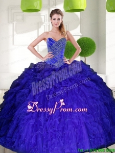 Beautiful Peacock Blue Sweetheart Beading Ball Gown Quinceanera Dress with Ruffles