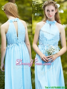 Discount Halter Top Light Blue prom Dress with Appliques