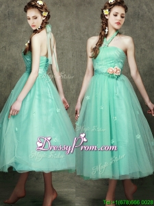 Discount Halter Top Prom Dress with Appliques and Hand Made Flowers