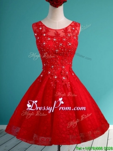 Popular Scoop Red Short prom Dress with Beading and Appliques