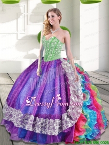 Sweetheart Beading and Ruffles 2015 Beautiful Quinceanera Dresses in Multi Color