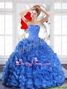 2015 Elegant Ball Gown Quinceanera Dresses with Beading and Ruffles