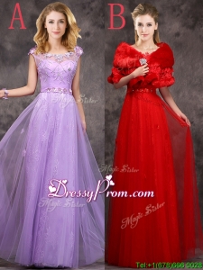Discount Beaded and Applique Cap Sleeves Long prom Dress in Tulle
