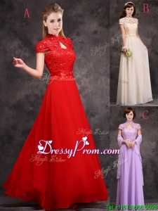 Discount High Neck Applique and Laced prom Dress with Cap Sleeves