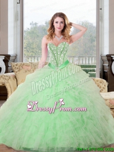 Fabulous Beading and Ruffles Sweetheart 2015 Quinceanera Dresses in Apple Green