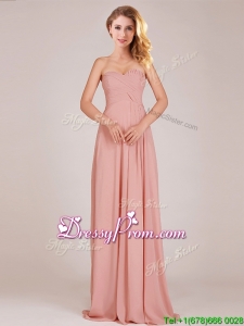 Fashionable Empire Chiffon Ruched Long prom Dress in Peach