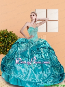 2015 Modern Sweetheart Teal Quinceanera Dresses with Beading and Pick Ups