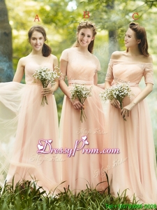 Beautiful Floor Length Tulle Prom Dress in Peach