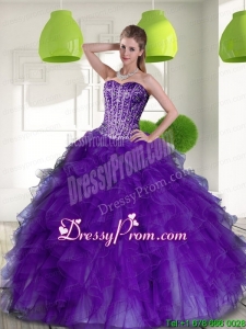 Stylish Beading and Ruffles Sweetheart 2015 Quinceanera Dresses in Purple