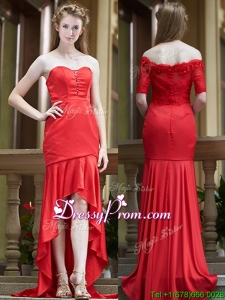 Cheap Column High Low Red Dama Dress with Brush Train