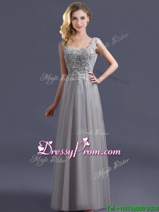 Most Popular Scoop Grey Long Prom Dress with Appliques