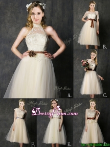 New Arrivals Knee Length Champagne Prom Dress with Lace