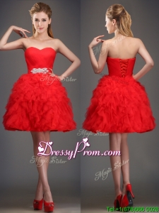 Perfect Really Puffy Red Prom Dress with Beading and Ruffles