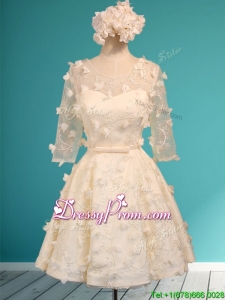 Discount Scoop Half Sleeves Champagne Dama Dress with Appliques and Belt