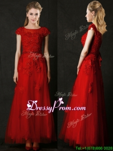 Elegant Empire Applique Red Dama Dress with Cap Sleeves